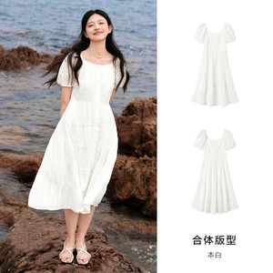 【清仓-连衣裙合辑C】森马女高级感气质黑色复古夏季显白遮肉新款