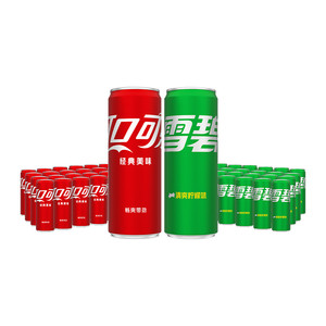 可口可乐碳酸饮料330ml*24罐+雪碧330ml*24罐多种包装随机发货