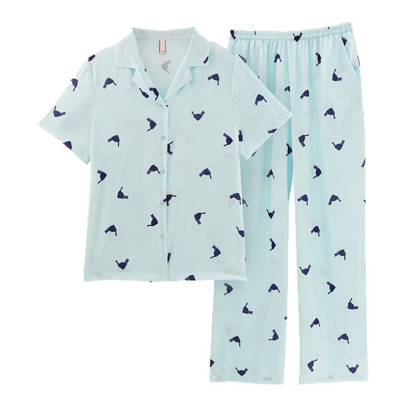 【戚薇同款】猫人水光丝超柔软睡衣女款2025新款夏薄款冰丝家居服 80.37元