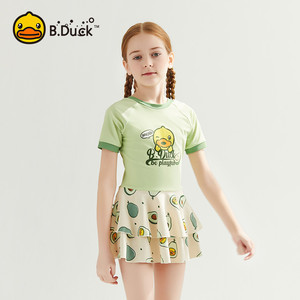 B.Duck儿童泳衣女童连体中大童公主裙新款宝宝防晒速干训练游泳衣