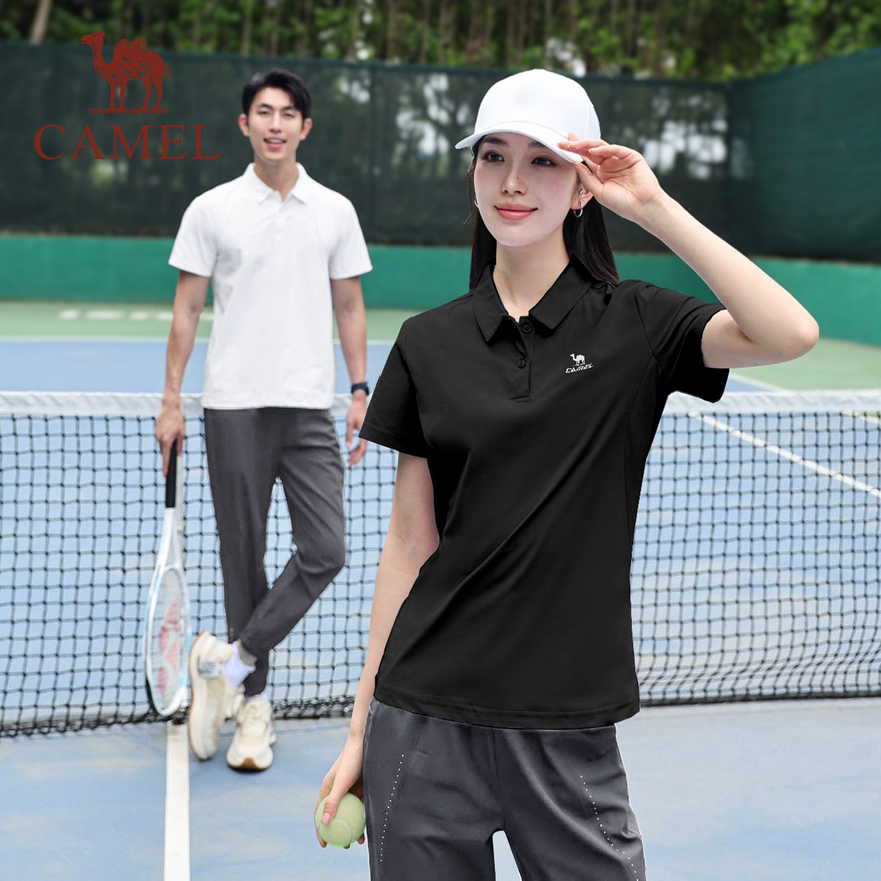 骆驼运动套装男士短袖polo衫爸爸夏季T恤速干长裤商务两件套女 127.2元