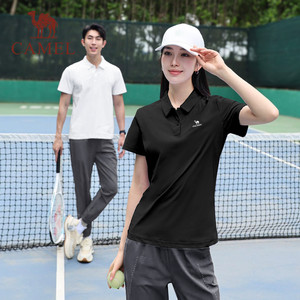 骆驼运动套装男士短袖polo衫爸爸夏季T恤速干长裤商务两件套女
