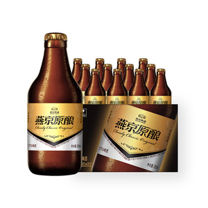燕京啤酒 燕京经典原酿12°P白啤酒小黑金300ml*12瓶官方正品瓶装