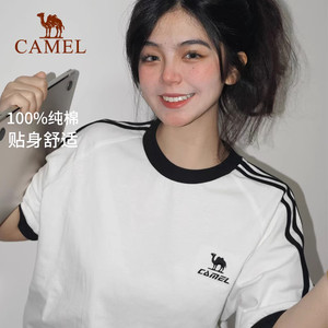 骆驼短袖夏日纯棉T神运动T恤女夏美式宽松情侣宽松复古休闲上衣男