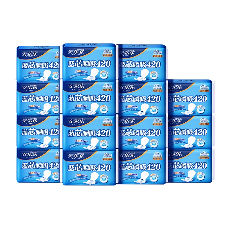 安尔乐超薄防漏蓝芯超长安睡夜用420mm卫生巾60片正品官方旗舰店 52元