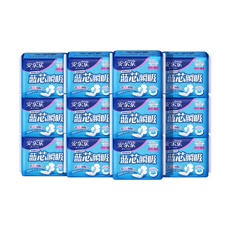 安尔乐旗舰店蓝芯瞬吸纯日用干爽棉柔245mm卫生巾120片官方正品 49.9元
