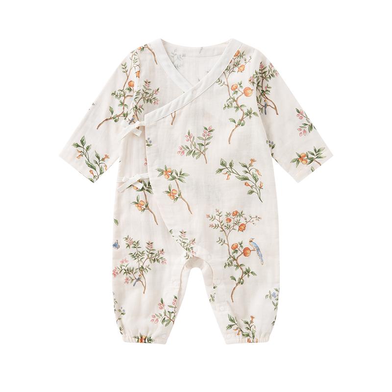 全棉时代纯棉新生儿夏季婴儿衣服纱布宝宝连体衣睡衣婴儿服薄款 129元