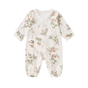 全棉时代纯棉新生儿夏季婴儿衣服纱布宝宝连体衣睡衣婴儿服薄款