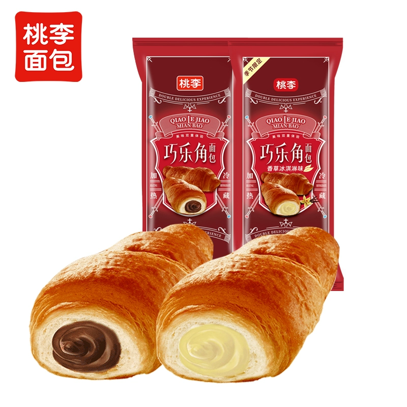 桃李巧乐角面包巧克力味面包整箱早餐营养夹芯牛角包小零食糕点
