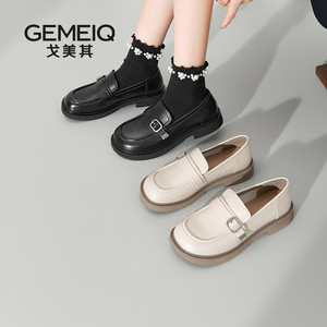 戈美其商场同款黑色小皮鞋女2025秋季新款法式绝美小跟鞋子乐福鞋