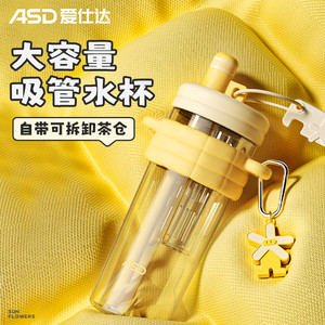 爱仕达大容量吸管水杯2025新款女夏日高颜值便携耐高温tritan杯子