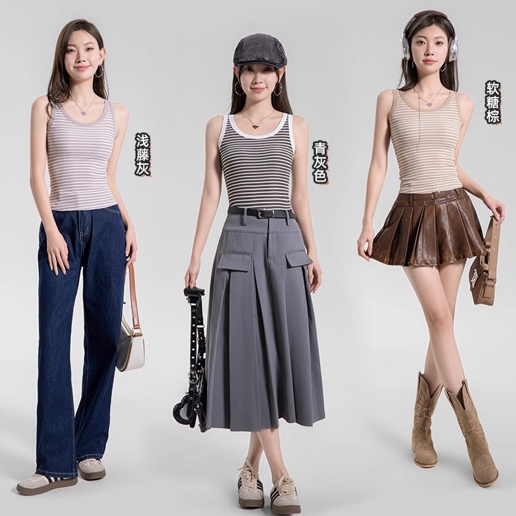 猫人条纹吊带背心2025新款女外穿夏西装内搭打底无袖上衣美背运动 9.9元