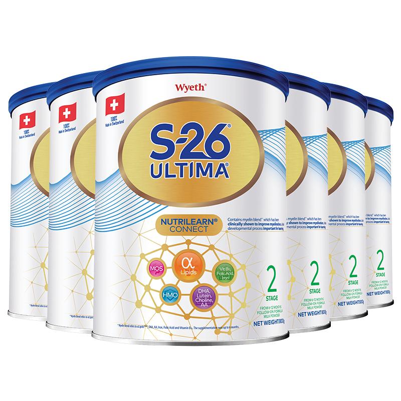【自营】惠氏港版铂臻S-26Ultima婴幼儿奶粉2段混合喂养800g*6 1310元
