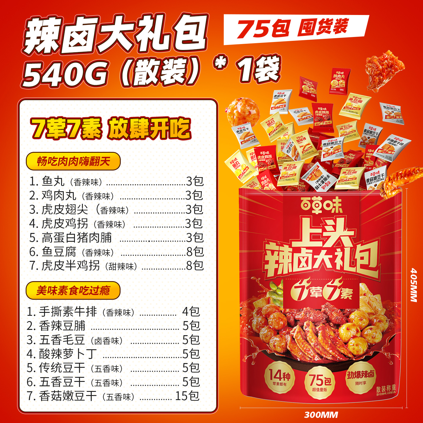 【到手75包】百草味辣卤零食大礼包猪肉脯卤味肉类素食夜宵出游 19.9元