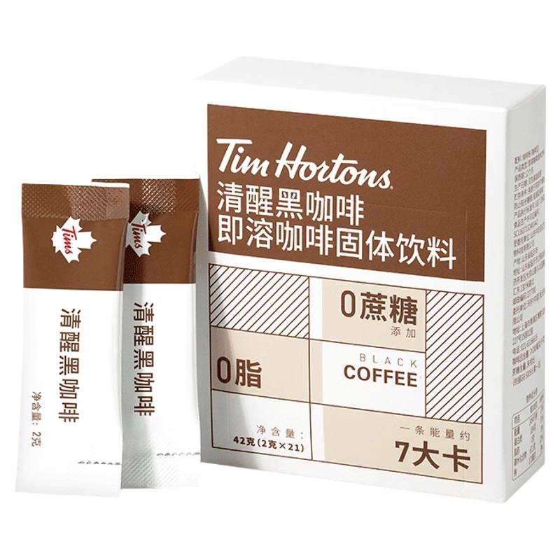 Tims天好咖啡速溶黑咖啡即溶美式0脂0添加蔗糖7杯装TK 29.6元