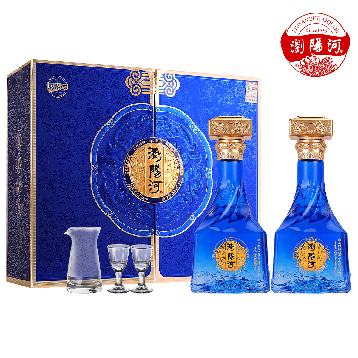 浏阳河《龙瓷御品》传统纯粮酿造52度浓香型白酒500ml*6礼盒装A1