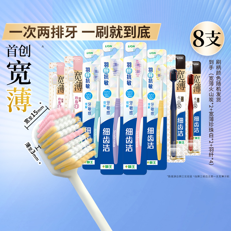 【下拉更划算】狮王细齿洁宽薄宽头羽纤软毛牙刷抗敏护龈清洁 44.9元