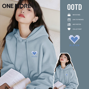 one more蓝色连帽卫衣女2025新款秋季宽松显瘦巨好看的早秋上衣S