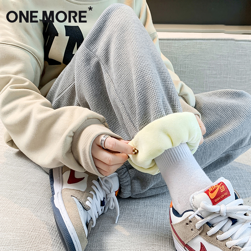 one more加绒运动卫裤女2025秋季新款高腰显瘦保暖小个子束脚裤S 39.9元