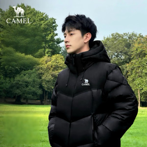 骆驼火山PRO鹅绒服男秋冬季2025新款男装连帽情侣面包羽绒服外套