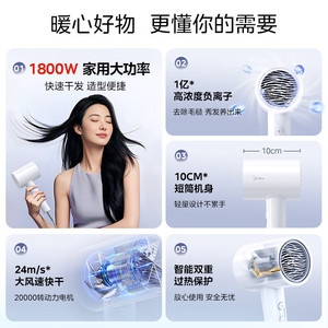 美的吹风机负离子家用大风力护发速干电吹风静宿舍用学生便携礼物