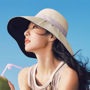 蕉下贝壳渔夫帽丝绒黑胶防晒大帽檐女款户外防紫外线遮阳太阳帽子