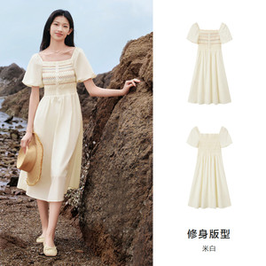 【清仓-连衣裙合辑C】森马女高级感气质黑色复古夏季显白遮肉新款