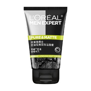 欧莱雅炭爽双效控油水能洁面膏洗面奶深层清洁收缩毛孔男士护肤