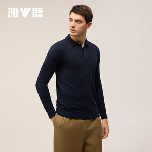 雅鹿秋冬新款POLO翻领羊毛针织衫男柔软亲肤菱形格贴身保暖打底衫