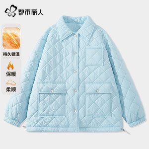 都市丽人白色棉服女款2025新款爆款大口袋夹棉外套棉袄轻薄棉衣A