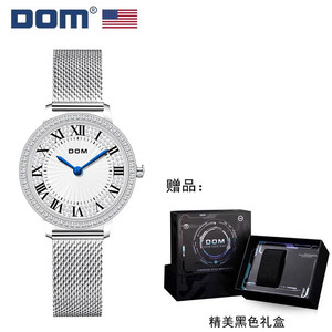 DOM腕表 气质圆形满钻蓝指针防水石英女士手表 G-1518 X
