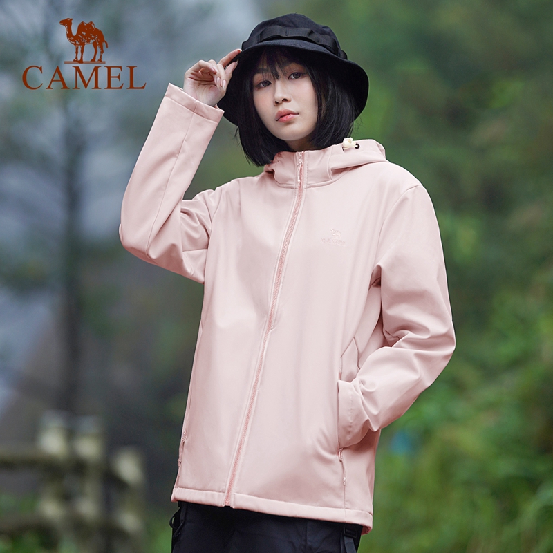 骆驼运动登山服外套女士秋冬加绒连帽夹克户外防风防水休闲茄克男 217元