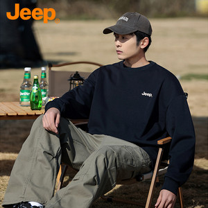 JEEP/吉普卫衣男士秋冬新款圆领长袖打底衫连帽休闲运动美式上衣