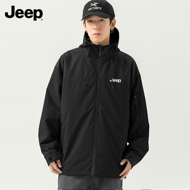 Jeep吉普外套秋冬男女三合一冲锋防泼水风衣男装运动上衣防风夹克 79.9元
