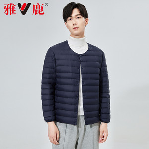 雅鹿2025冬季新款轻薄羽绒服内胆男士时尚休闲内穿圆领黑色内恤男
