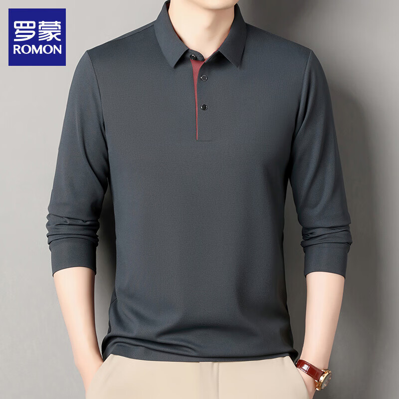 罗蒙（ROMON）polo领长袖t恤 总裁灰 59元