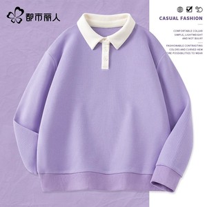 都市丽人撞色polo领卫衣女春秋款2025年新款爆款粉色华夫格外套A