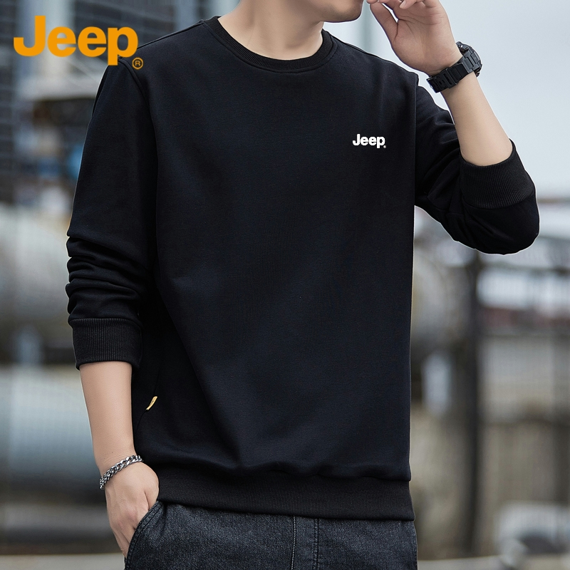 JEEP/吉普圆领卫衣男士秋冬新款长袖打底衫套头休闲运动美式上衣