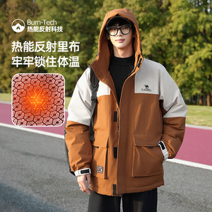 Camel/骆驼工装羽绒服2025新款连帽加厚保暖短款防寒情侣外套
