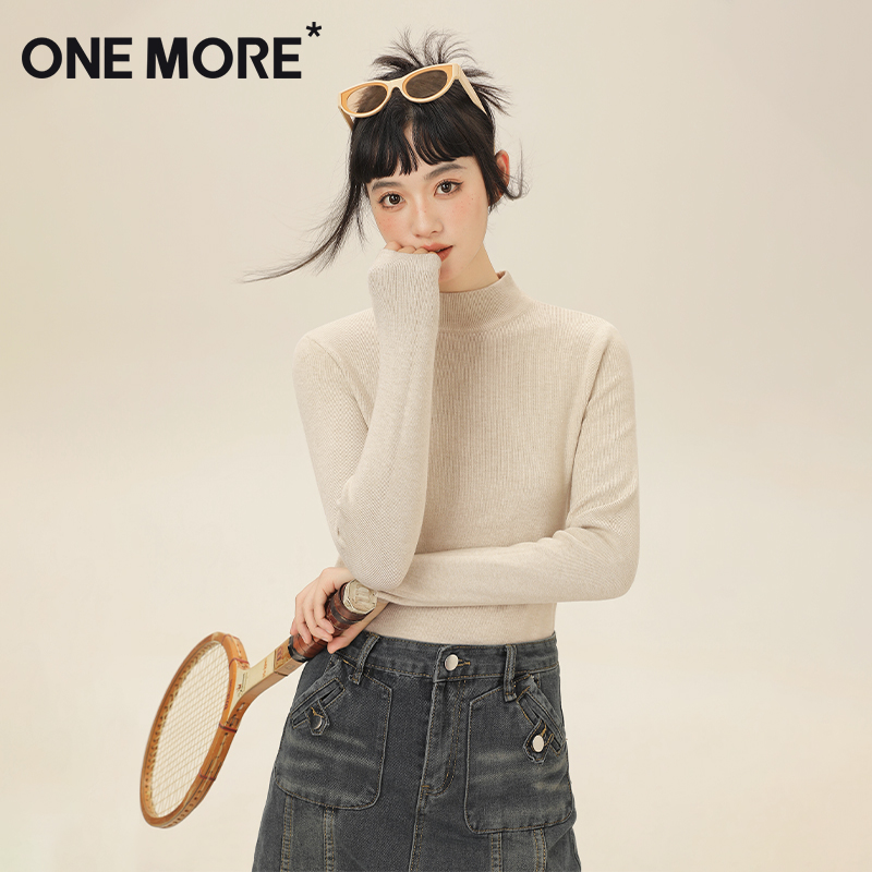 one more酒红色针织毛衣女秋季2025新款半高领修身显瘦内搭上衣S 38.4元