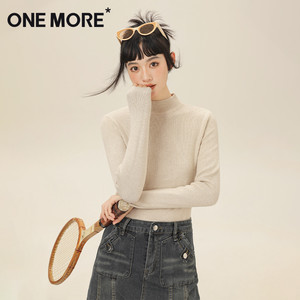 one more酒红色针织毛衣女秋季2025新款半高领修身显瘦内搭上衣S