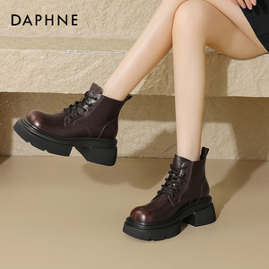 达芙妮时尚马丁靴女2025年秋冬百搭靴子加绒工装靴休闲短靴单靴