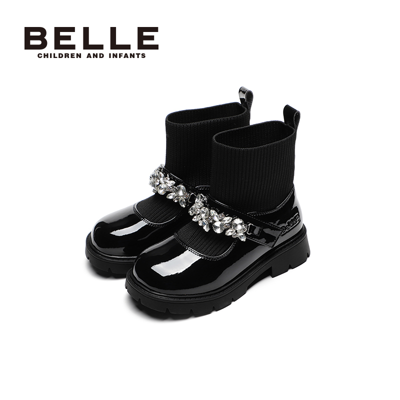 百丽童鞋玛丽珍鞋2025秋冬新款单靴女大童短靴子儿童靴袜子靴加绒 179元