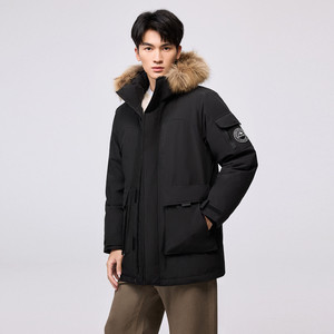 雅鹿大毛领羽绒服男款加厚2025冬季新款户外极寒工装派克保暖外套