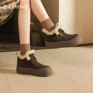 达芙妮时尚马丁靴秋冬百搭保暖女靴子加厚加绒工装靴休闲短靴单靴
