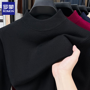 罗蒙（ROMON）半高领纯色男士毛衣 黑色