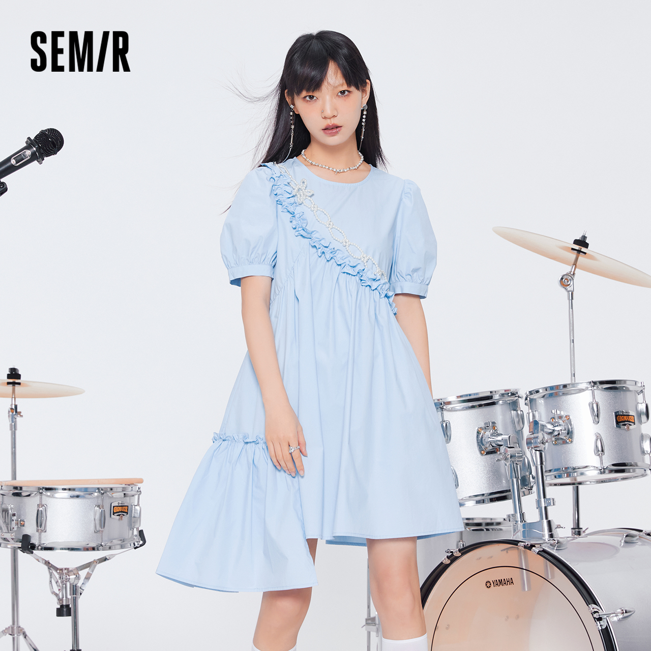 【清仓-连衣裙合辑B】森马女高级感气质黑色复古夏季显白遮肉新款 39元