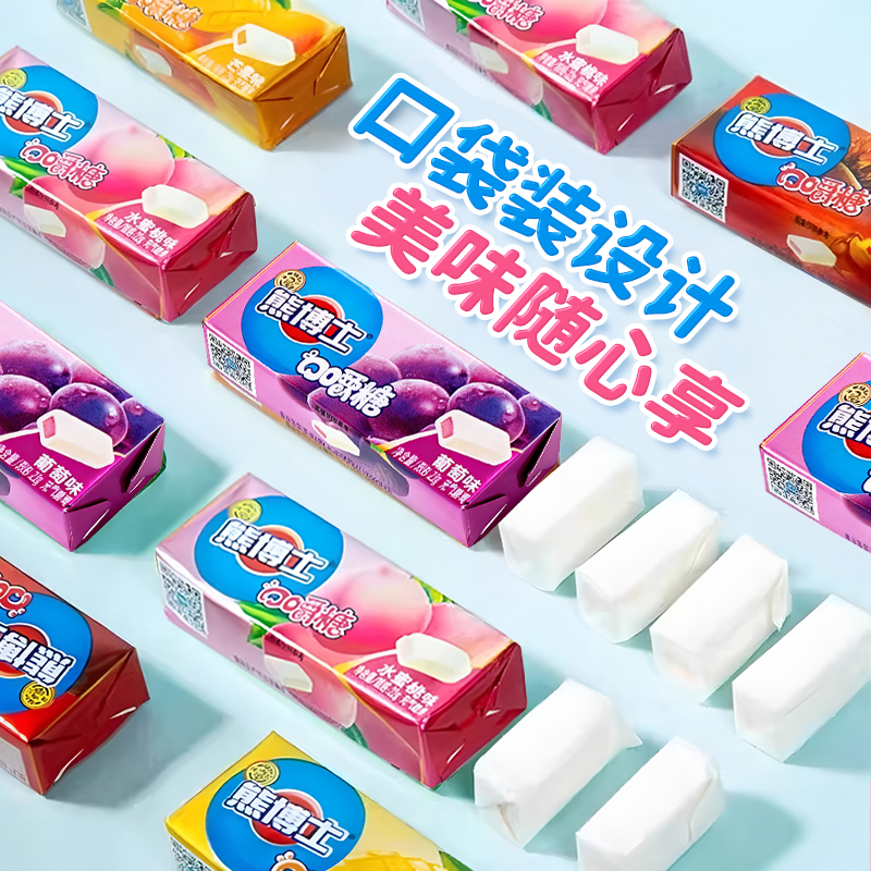 【两件9折】徐福记熊博士口嚼糖葡萄水蜜桃夹心糖儿童学生零食 10.16元