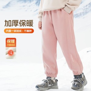 巴布豆童装儿童加绒加厚卫裤2025冬季新款男女童保暖运动裤束脚裤
