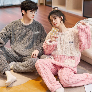 【旗舰店】 达芙妮 冬季情侣睡衣法兰绒加厚睡衣家居服 